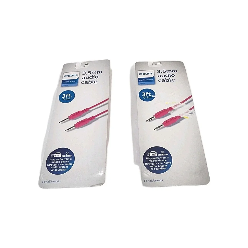 Phillips Audio/Video 3.5 Mm Pink Cable 3ft Lot Of 2 Brand New Sealed